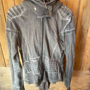 Gray Hooded Jacket with Button Details